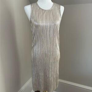 H&M Metallic Pleated Midi Dress in Champagne